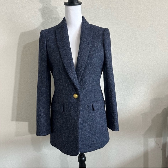 J.crew long parke women’s blazer 100%  wool  in navy herringbone English wool - Picture 2 of 14